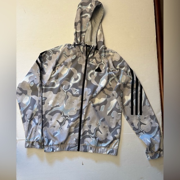 Adidas mens track white & grey all over print lightweight hoodie Sz-XS. Z9 - Picture 6 of 10